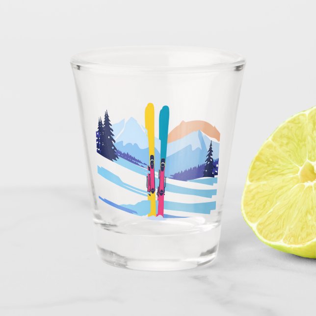 Winter Ski Mountain Shot Glass (Front)