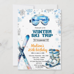 Winter ski party theme invitation
