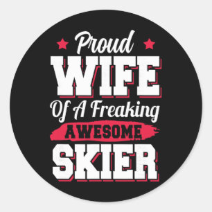 Winter Ski Skiing Skier Wife Classic Round Sticker