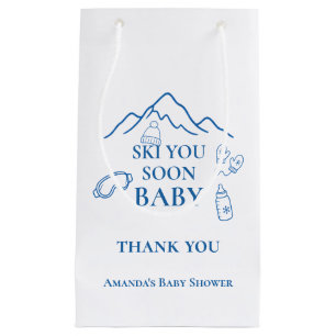Winter Ski You Soon Blue Boy Baby Shower Small Gift Bag