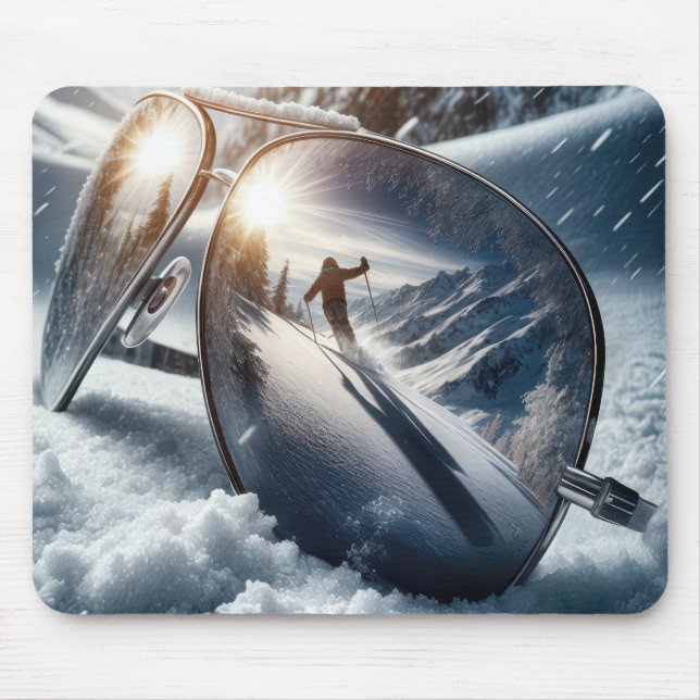 Winter Skier In Sunglasses Reflection Mouse Mat (Front)
