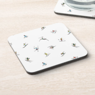 Winter Skiers In Action Pattern Coaster