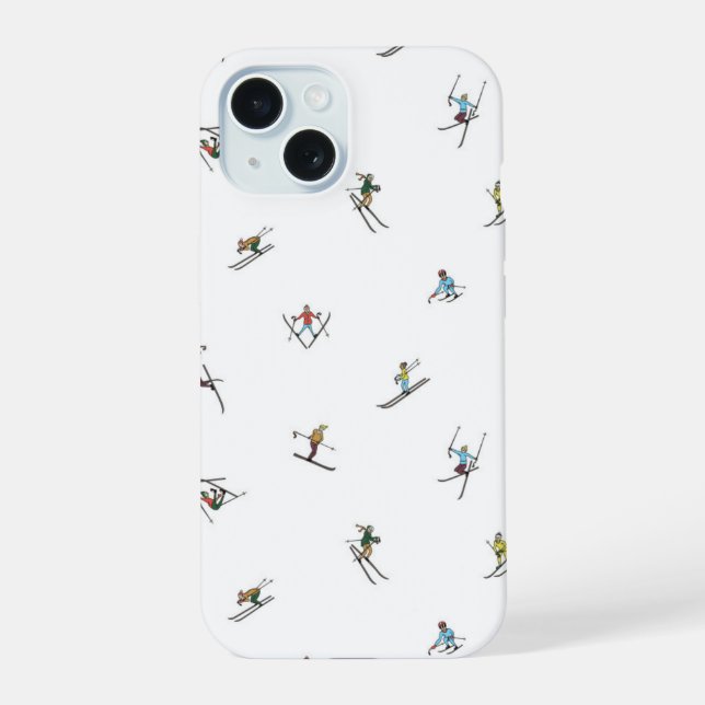 Winter Skiers In Action Pattern iPhone 15 Case (Back)