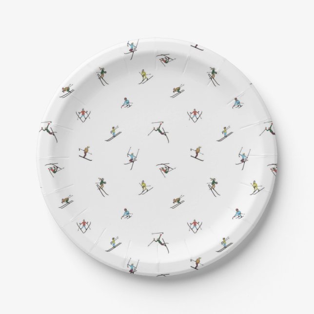 Winter Skiers In Action Pattern Paper Plate (Front)