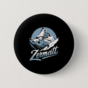 Winter Skiing Adventure, Zermatt Mountain Ski Fun 6 Cm Round Badge