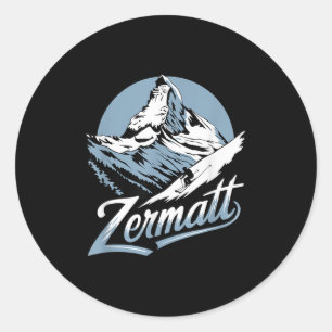 Winter Skiing Adventure, Zermatt Mountain Ski Fun  Classic Round Sticker