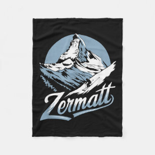 Winter Skiing Adventure, Zermatt Mountain Ski Fun Fleece Blanket