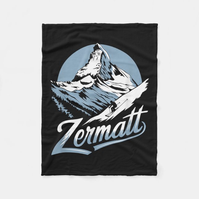 Winter Skiing Adventure, Zermatt Mountain Ski Fun  Fleece Blanket (Front)