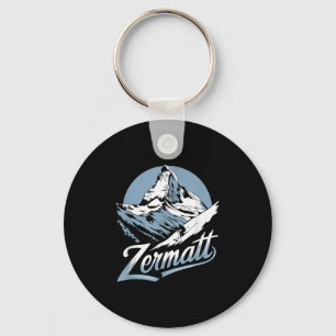 Winter Skiing Adventure, Zermatt Mountain Ski Fun  Key Ring