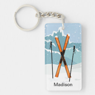 Winter Skiing custom name key chain