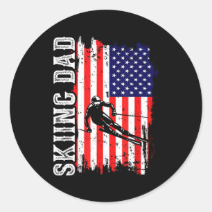 Winter skiing dad for lover ski usa flag skiers classic round sticker