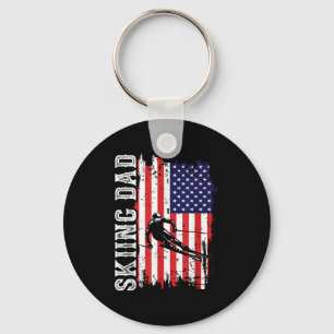 Winter Skiing Dad For Lover Ski Usa Flag Skiers Fa Key Ring