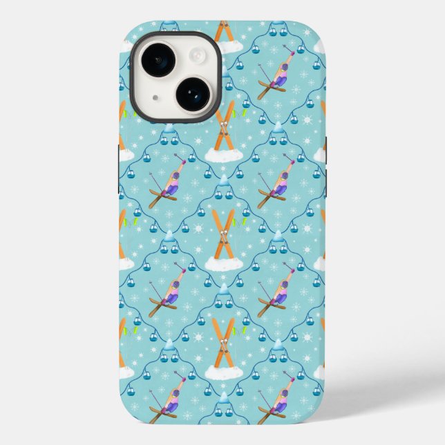 Winter Skiing Damask Case-Mate iPhone Case (Back)