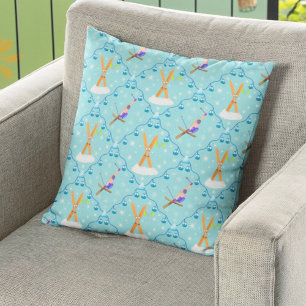 Winter Skiing Damask Cushion