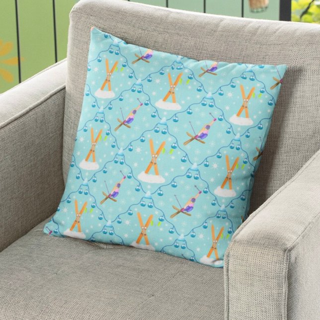 Winter Skiing Damask  Cushion (Creator Uploaded)