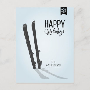 Winter Skiing Happy Holidays Christmas Postcard