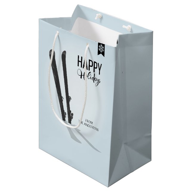 Winter Skiing Happy Holidays Gift Bag (Front Angled)