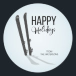 Winter Skiing Happy Holidays Round Stickers<br><div class="desc">Personalise the custom text above. You can find additional coordinating items in our "Winter Skiing" collection.</div>