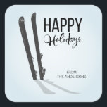 Winter Skiing Happy Holidays Square Stickers<br><div class="desc">Personalise the custom text above. You can find additional coordinating items in our "Winter Skiing" collection.</div>