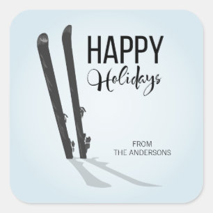 Winter Skiing Happy Holidays Square Stickers