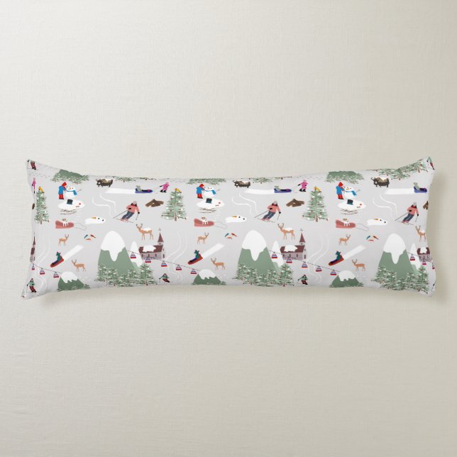 Winter Skiing Mountain Ski Slopes Landscape Body Cushion (Front)