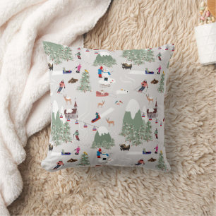 Winter Skiing Mountain Ski Slopes Landscape Cushion