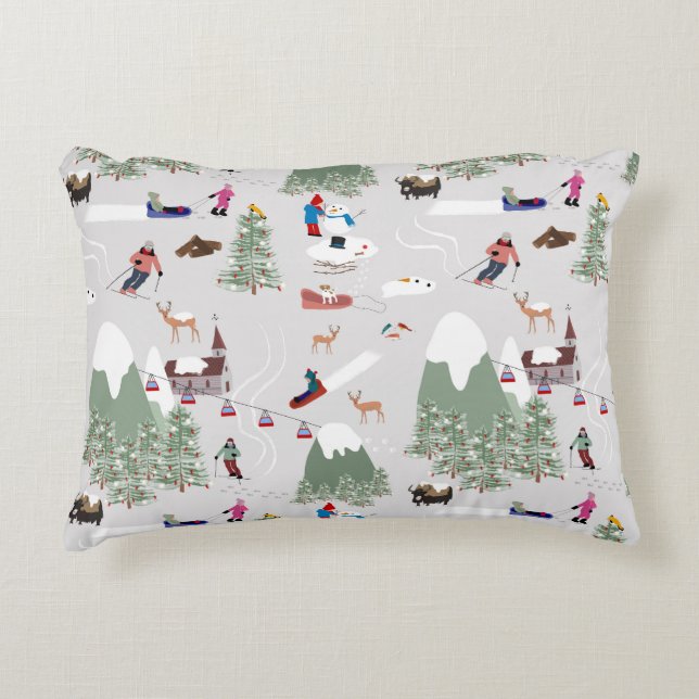 Winter Skiing Mountain Ski Slopes Landscape Decorative Cushion (Front)