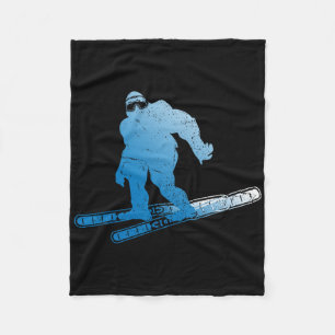 Winter Skiing Sasquatch Ski Cryptid Cryptozoology Fleece Blanket