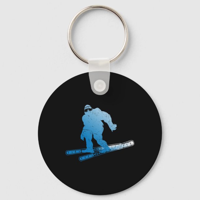 Winter Skiing Sasquatch Ski Cryptid Cryptozoology  Key Ring (Front)