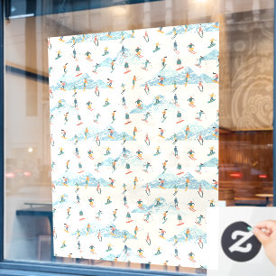 Winter Skiing Snow Mountains Pattern Ski Shop Larg Window Cling