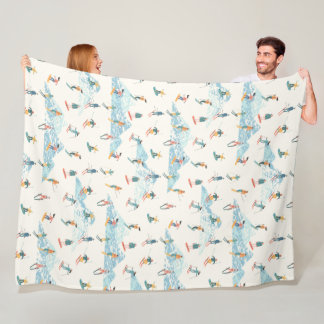 Winter Skiing Snow Mountains Pattern Sports  Fleece Blanket