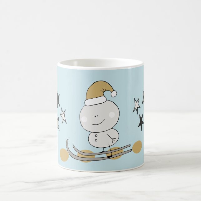 Winter Skiing Snowman With Stars Coffee Mug (Center)