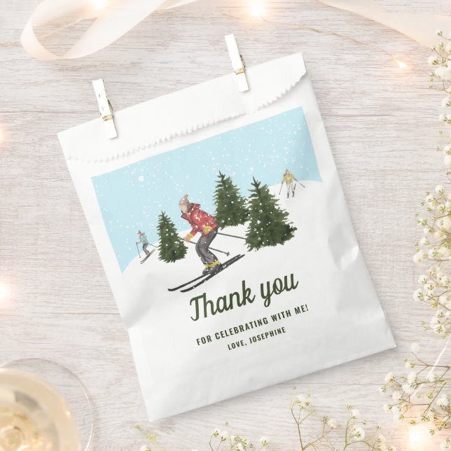 Winter Skiing Women Ski Birthday Party Thank You Favour Bags (Clipped)