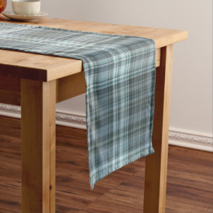 Winter Sky Blue Plaid Short Table Runner