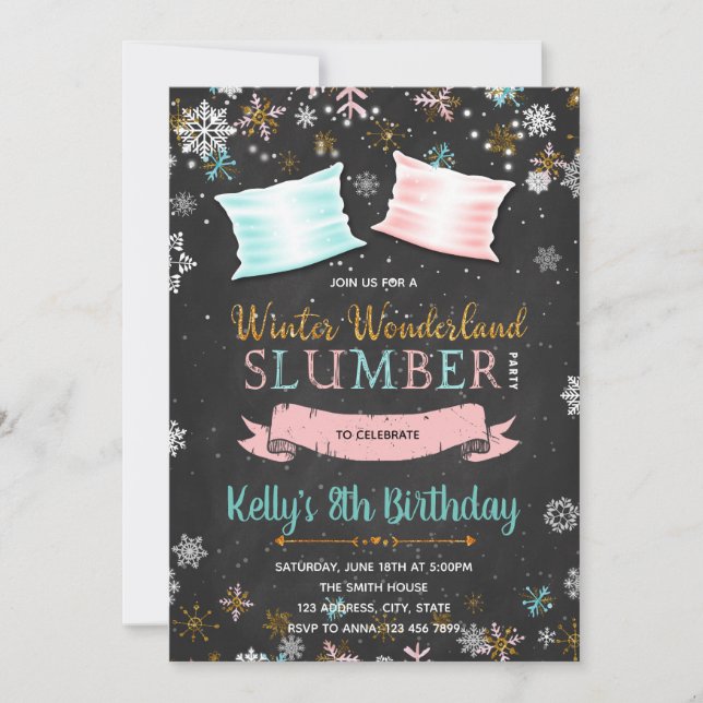 Winter sleepover party invitation (Front)