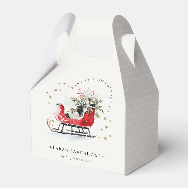 Winter Sleigh Its Cold Outside Neutral Baby Shower Favour Box (Front Side)