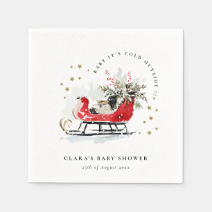 Winter Sleigh Its Cold Outside Neutral Baby Shower Napkin