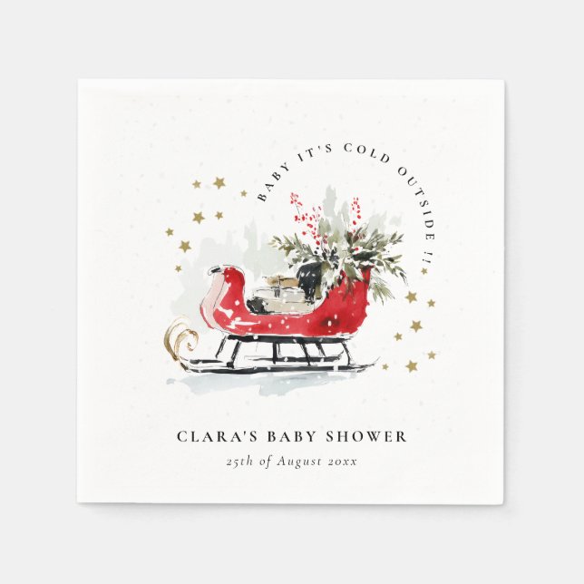 Winter Sleigh Its Cold Outside Neutral Baby Shower Napkin (Front)
