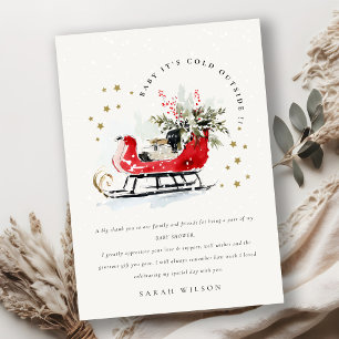Winter Sleigh Its Cold Outside Neutral Baby Shower Thank You Card