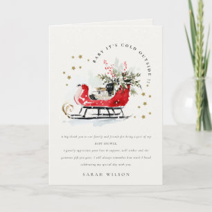 Winter Sleigh Its Cold Outside Neutral Baby Shower Thank You Card