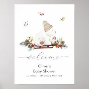 Winter Sleigh Polar Bear Baby Shower Welcome Poster
