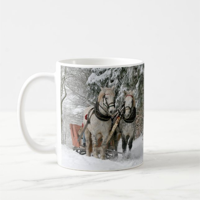 Winter Sleigh Ride Colour Image Coffee Mug (Left)