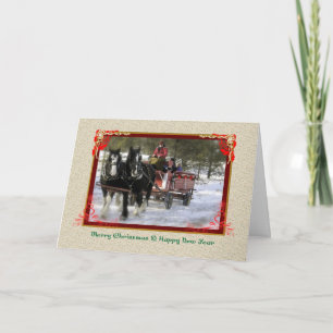 Winter Sleigh Ride, Merry Christmas, Happy New Yea Holiday Card