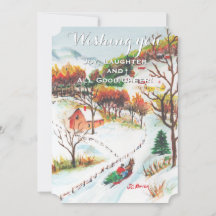 Winter Sleigh Ride Mountain Christmas Photo Card