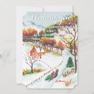Winter Sleigh Ride Mountain Christmas Photo Card