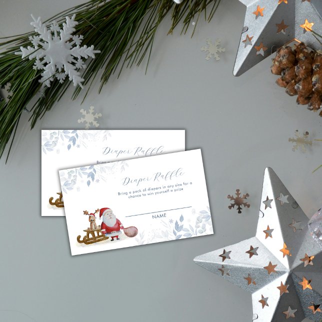 Winter Sleigh Santa Diaper Raffle Baby Shower  Enclosure Card (Winter Sleigh Santa Diaper Raffle Baby Shower Enclosure Card)