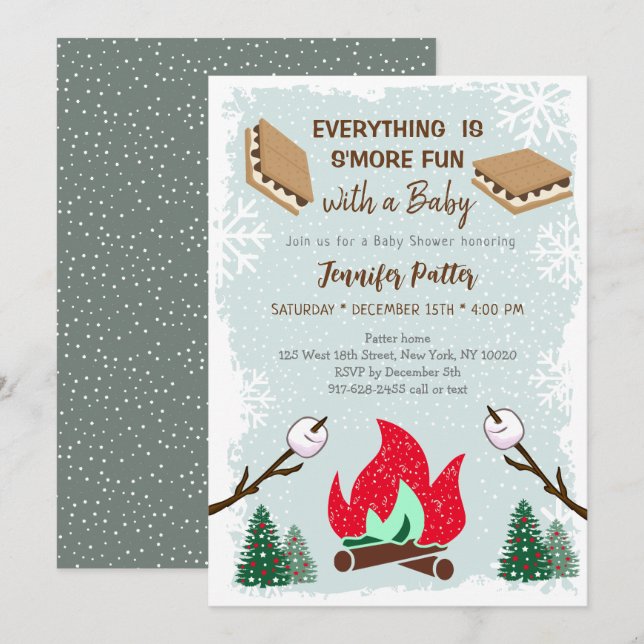 Winter S'mores Campfire Chocolate Baby shower Invitation (Front/Back)