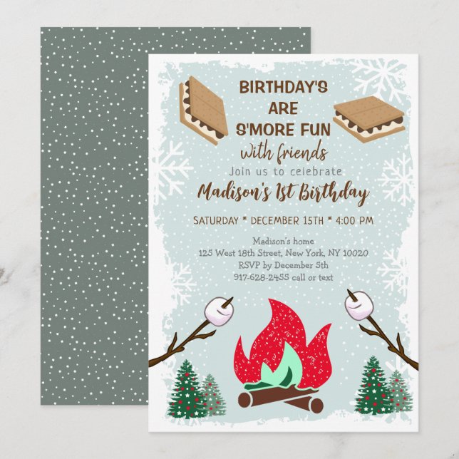 Winter S'mores Campfire Chocolate Birthday  Invitation (Front/Back)