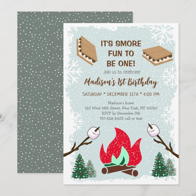 Winter S'mores Campfire First Birthday Invitation (Front/Back)