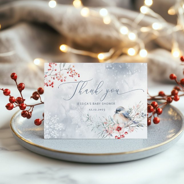 Winter snoflakes dusty blue baby shower thank you card (Creator Uploaded)